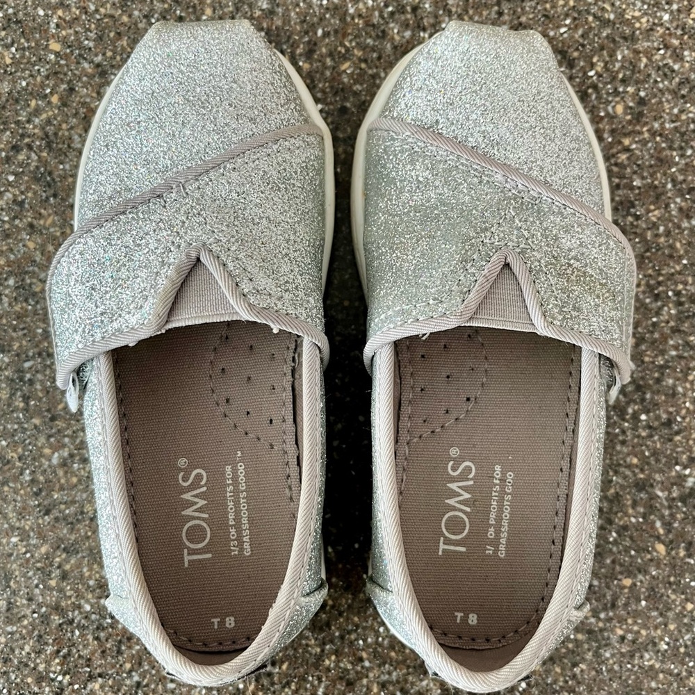 TOMS Silver Sneakers Sparkly Slip-On Comfort